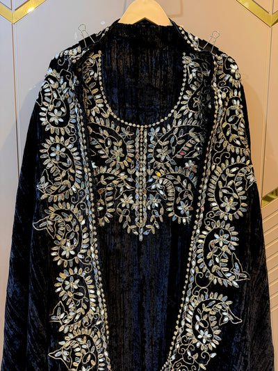 Black Crush Velvet Handwork Suit Set