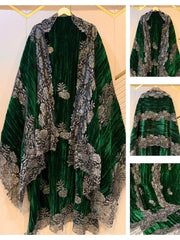 Bottle Green Pure Crush Velvet Suit Sets With Lace Appliqué Patch work