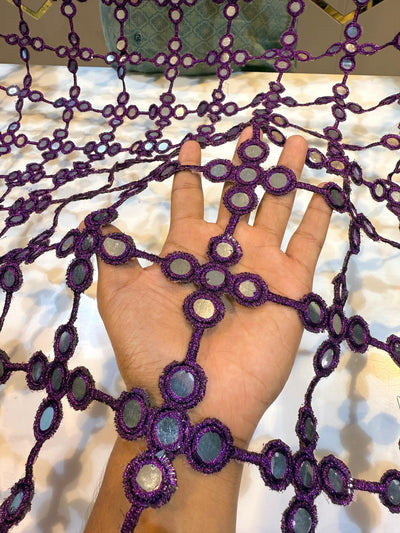 Purple Crochet With Faux Mirror Embroidery 39 inch width