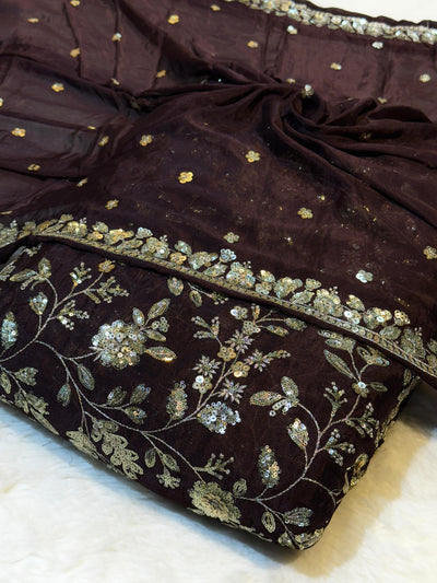 (Mix Match Combinations ) - Pure chinon sequins Work Shirt / Pure Chinon double Side Border Dupatta