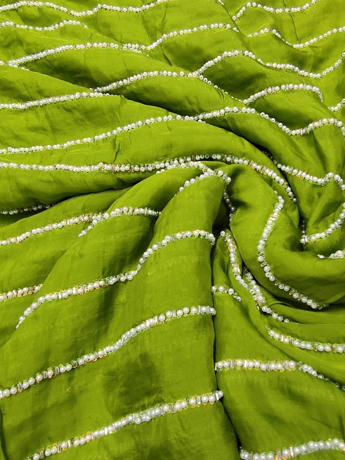 Pure Viscose Organza Pearl Stripe Embroidery