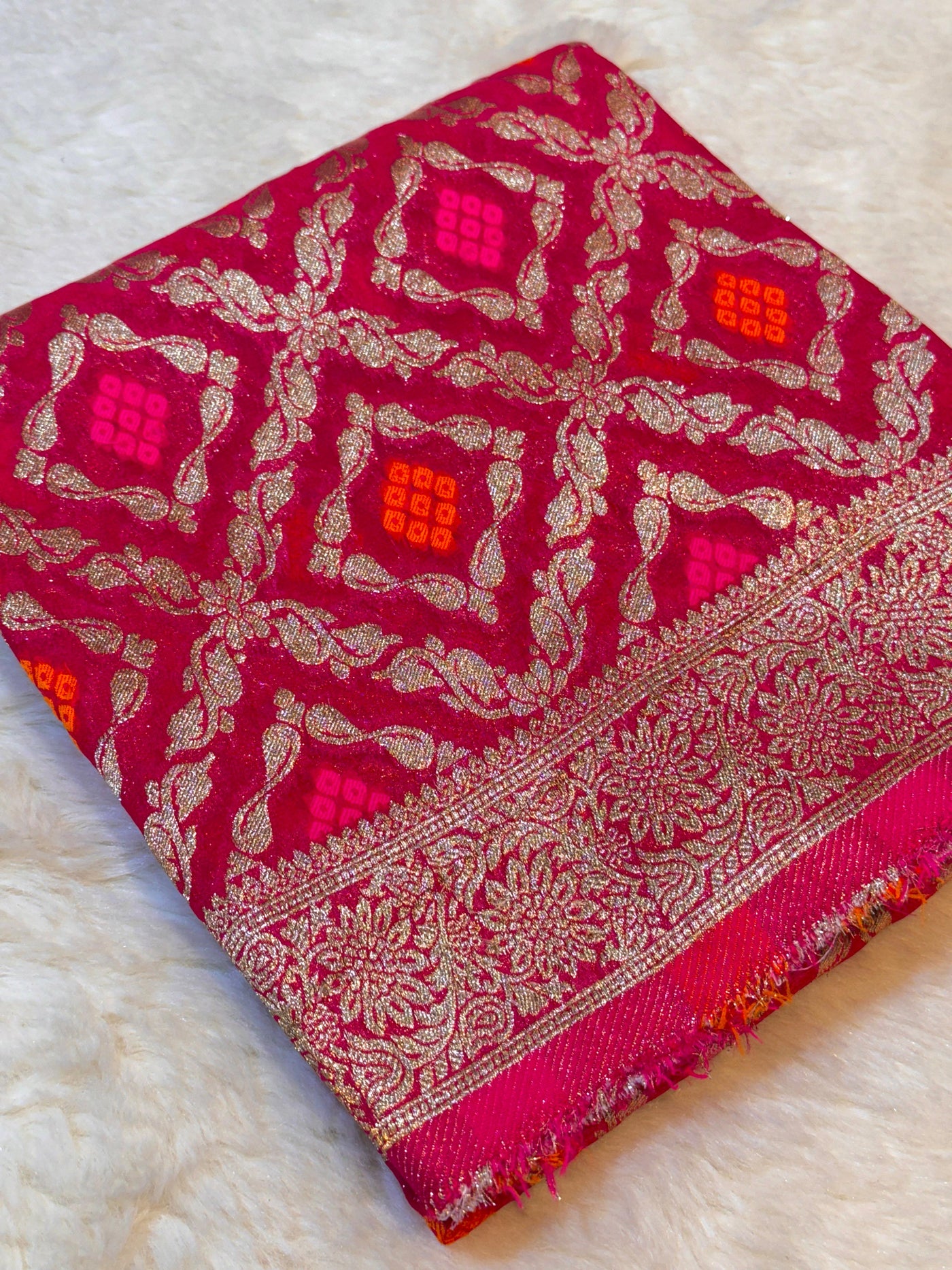 Hot Pink Pure Viscose Georgette Dupatta With Bandhej Weave 2.40 Meter Length 36 Inch Width