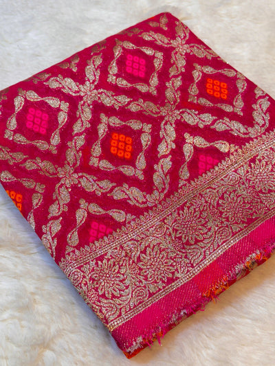 Hot Pink Pure Viscose Georgette Dupatta With Bandhej Weave 2.40 Meter Length 36 Inch Width