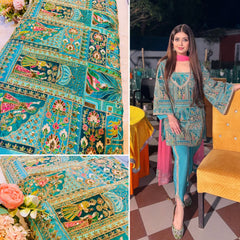 (Precut of 0.40 Meter) Asma Pure Crape Luxury Embroidery 44 Inch width