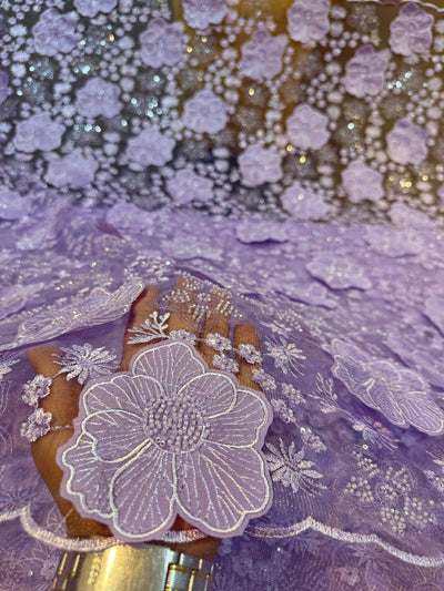 Lavender Agam Applique Handwork Net Embroidery 54 inch width