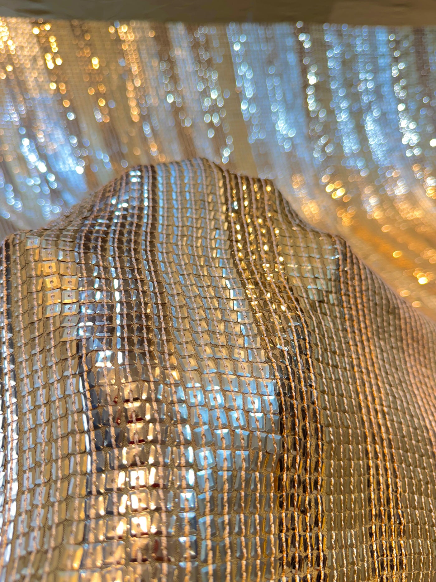 (Preorder - Dispatch after 20 Days) Sahiba Gold Pure Georgette Embroidery With Multiple Stripes Sequins Pattern 48 inch width