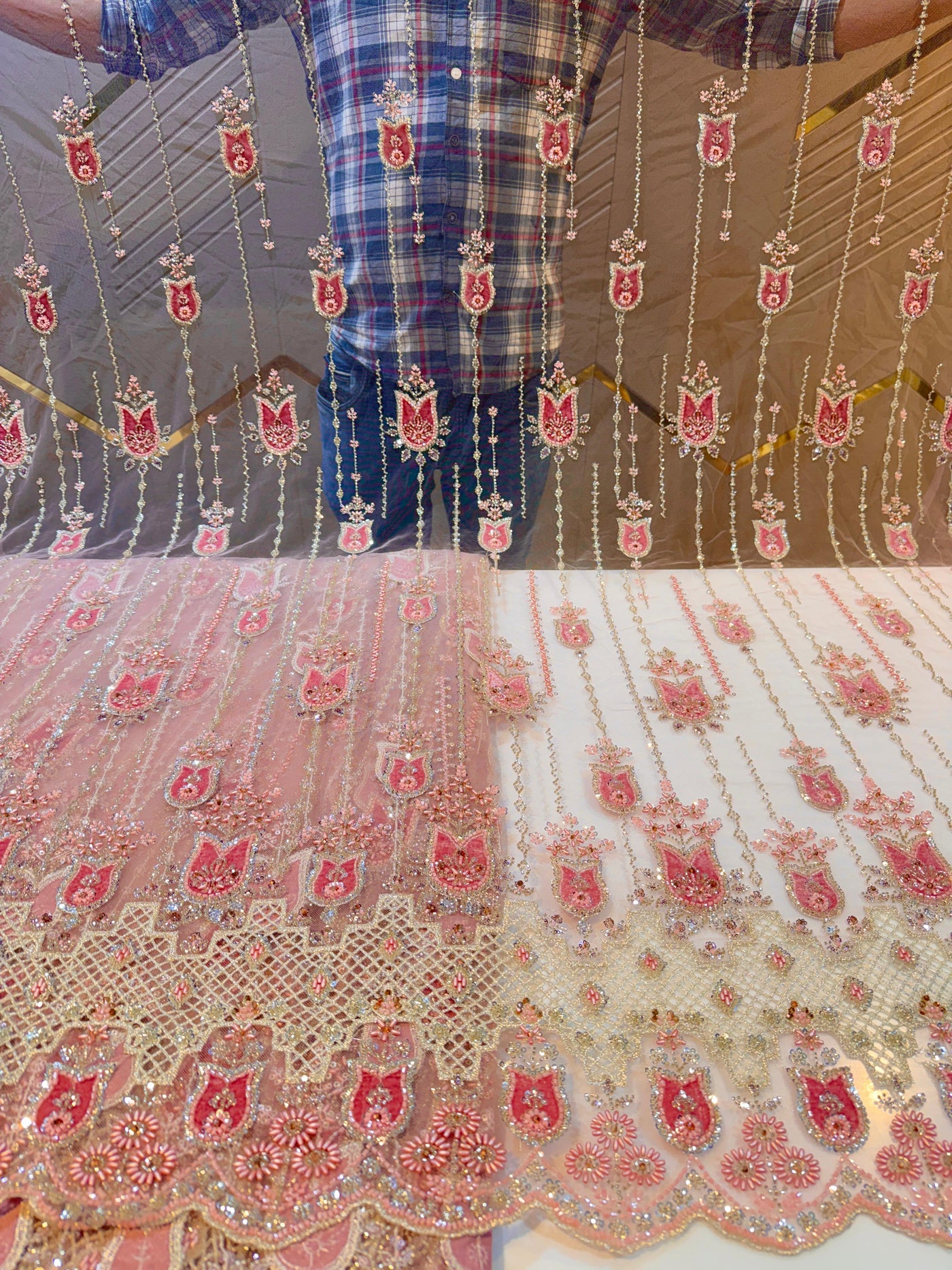 Imported Handwork Net Embroidery with Velvet Applique Work 54 inch width