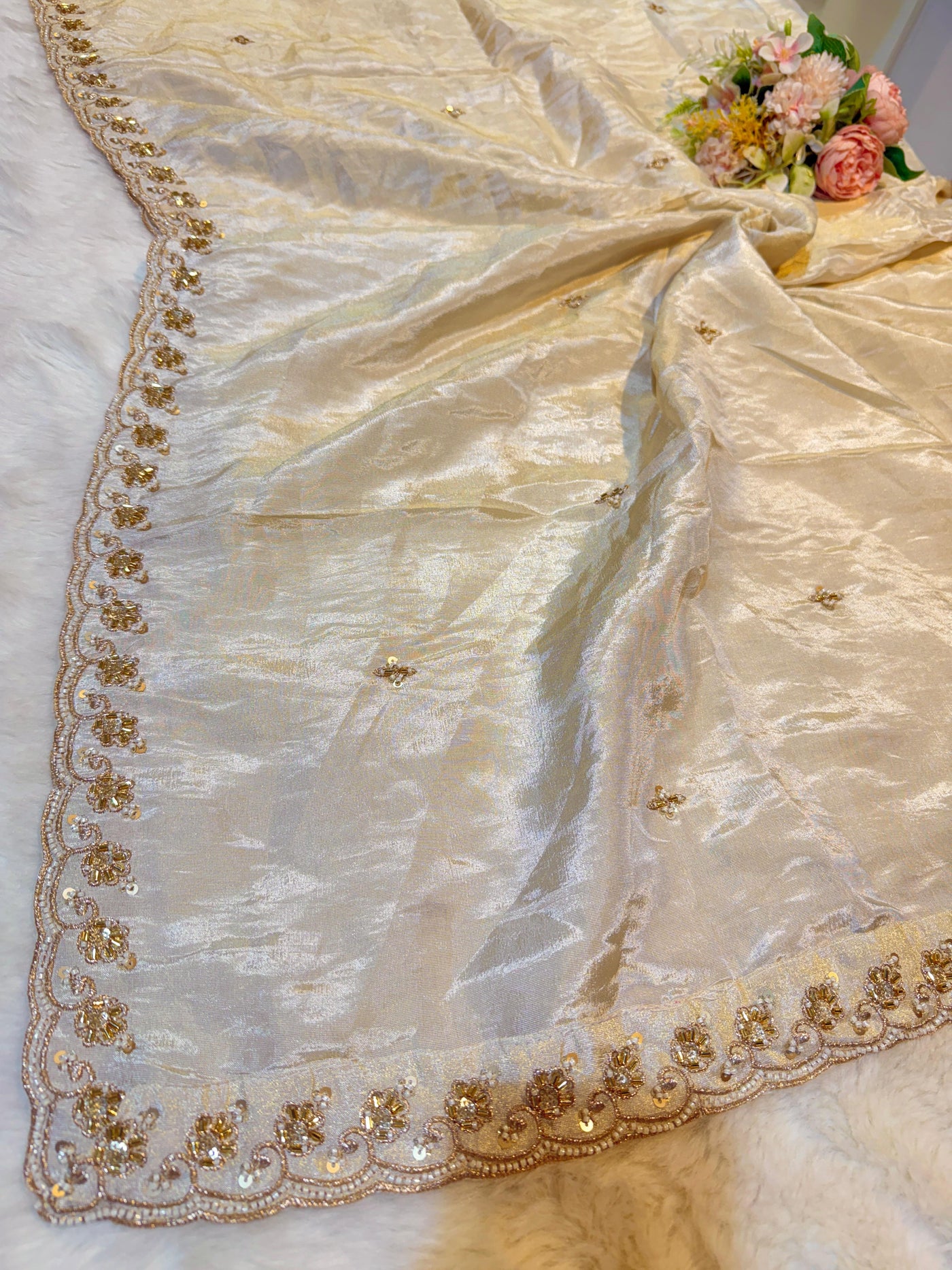 Mehz Zari Tissue Handwork Dyeable Dupatta (2.40 meter length)