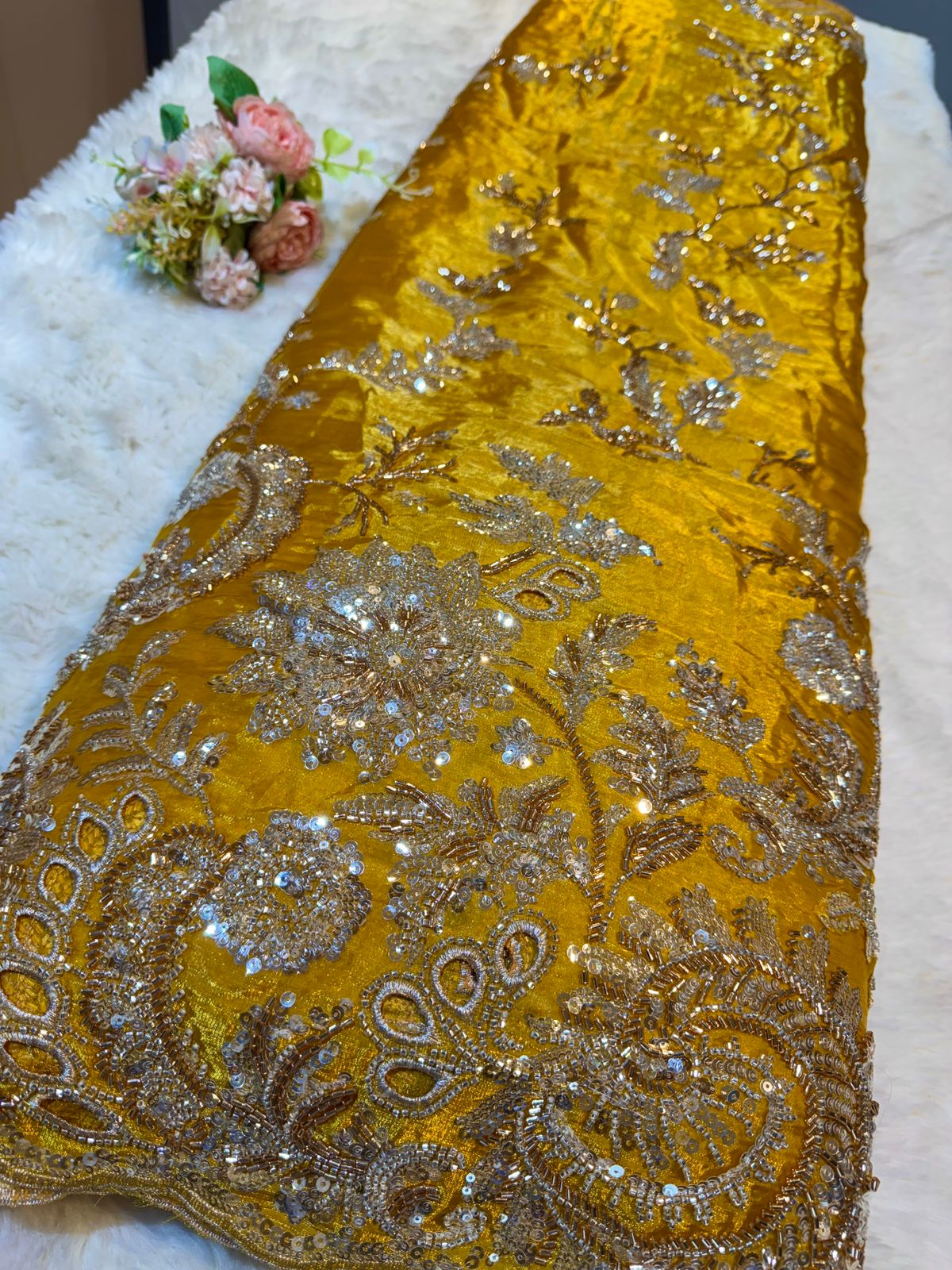 Ibiza Jimmy choo Yellow Tissue Handwork Embroidery 54 inch Width