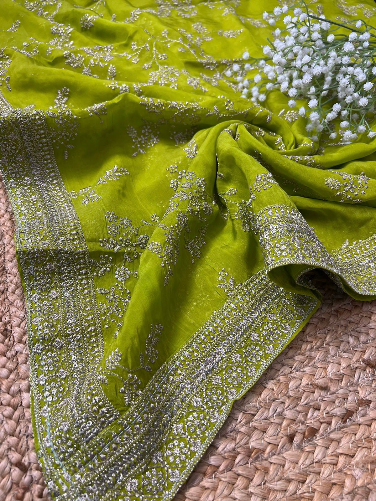 Pure Viscose Organza Silk Dupatta with Zari and Sequins