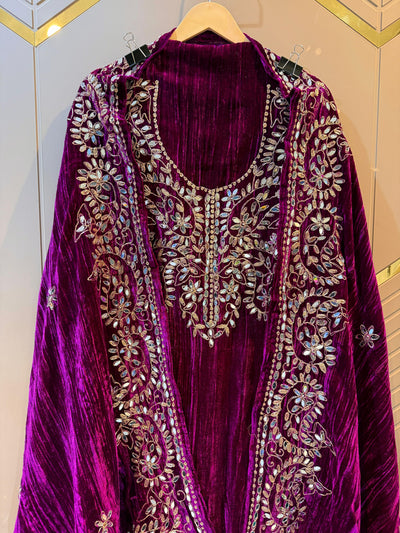 Rani Purple Crush Velvet Handwork Suit Set