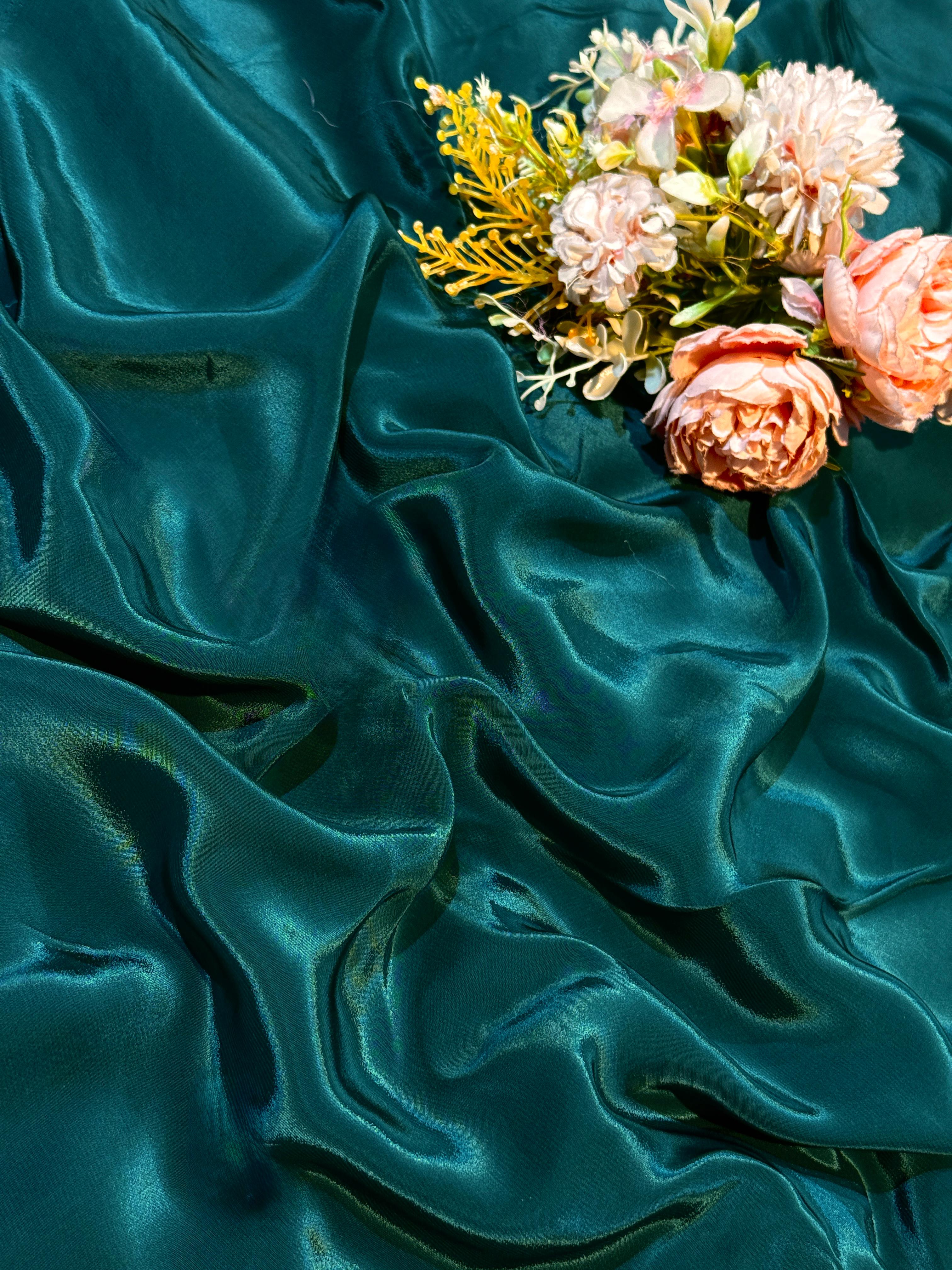 Peacock Green Pure Viscose Crape Solid Colors 44 Inch width (Shade-N ...