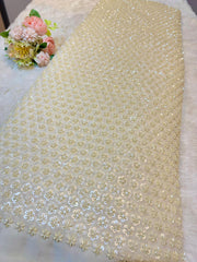 (Precut of 0.50  Meter) Anaira Off White Handwork Georgette Embroidery 44 inch width