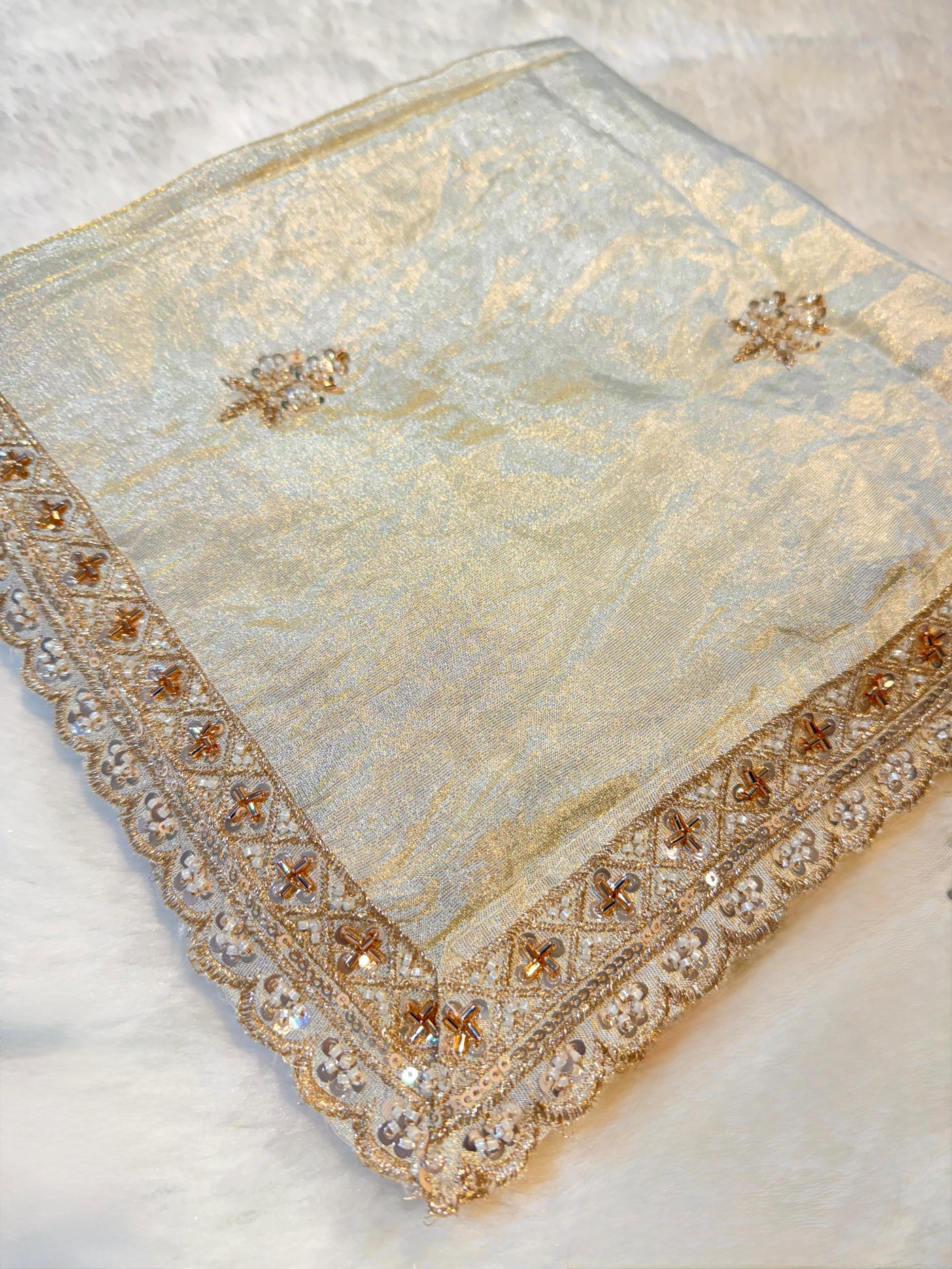 Mehz Zari Tissue Handwork Dyeable Dupatta (2.40 meter length)