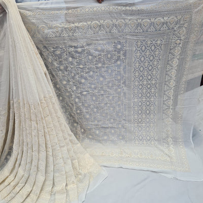 Zia Pure Georgette Chikankari Saree Dyeable (5.60 meter length)