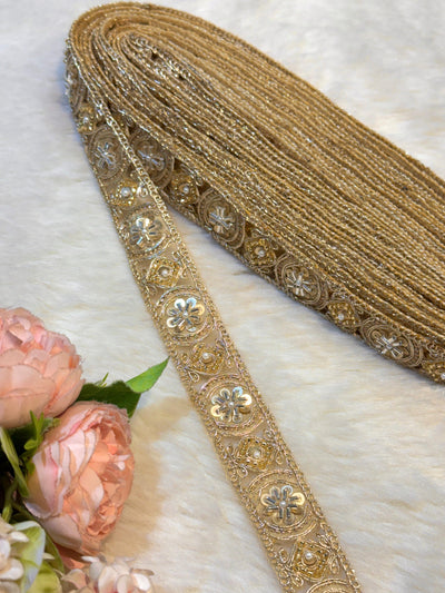 (Wholesale pack of 9 meter ) Lace Border With Cutdana Sequins and pearl work