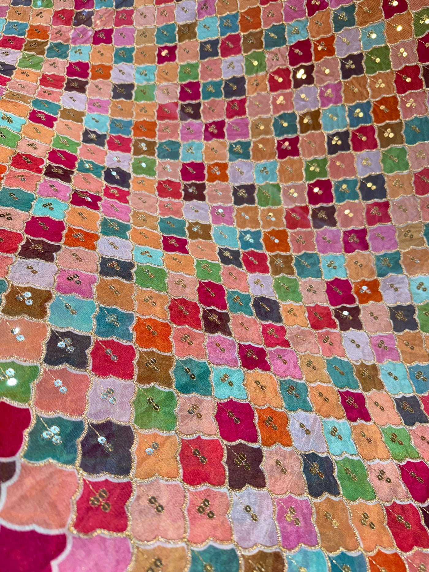 Pure Chinon Sabhya Embroidery with Zari and Sequins 44 Inch width