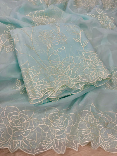 Aqua Blue Sobha Pure Viscose Organza Suit Sets