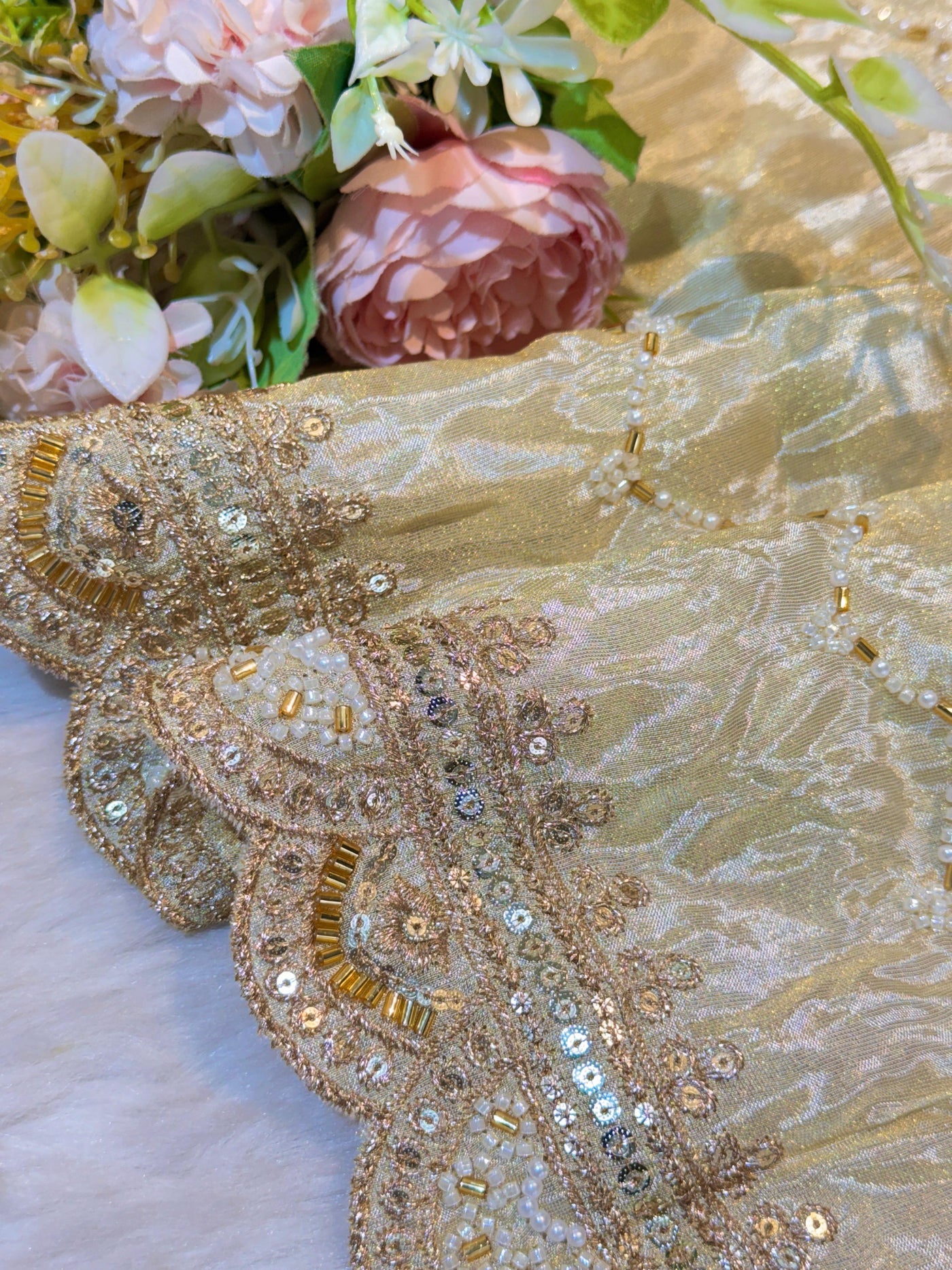 Mehz Zari Tissue Handwork Dyeable Dupatta (2.40 meter length)