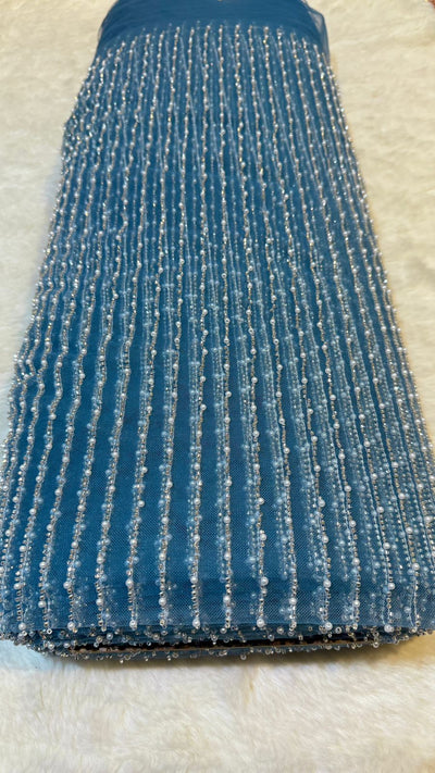 Net Stripe Handwork Nets with Cutdana and Pearl work 54 inch width