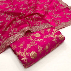 Pure Crape Brocade with Pure  Viscose Organza Purple Suit Set