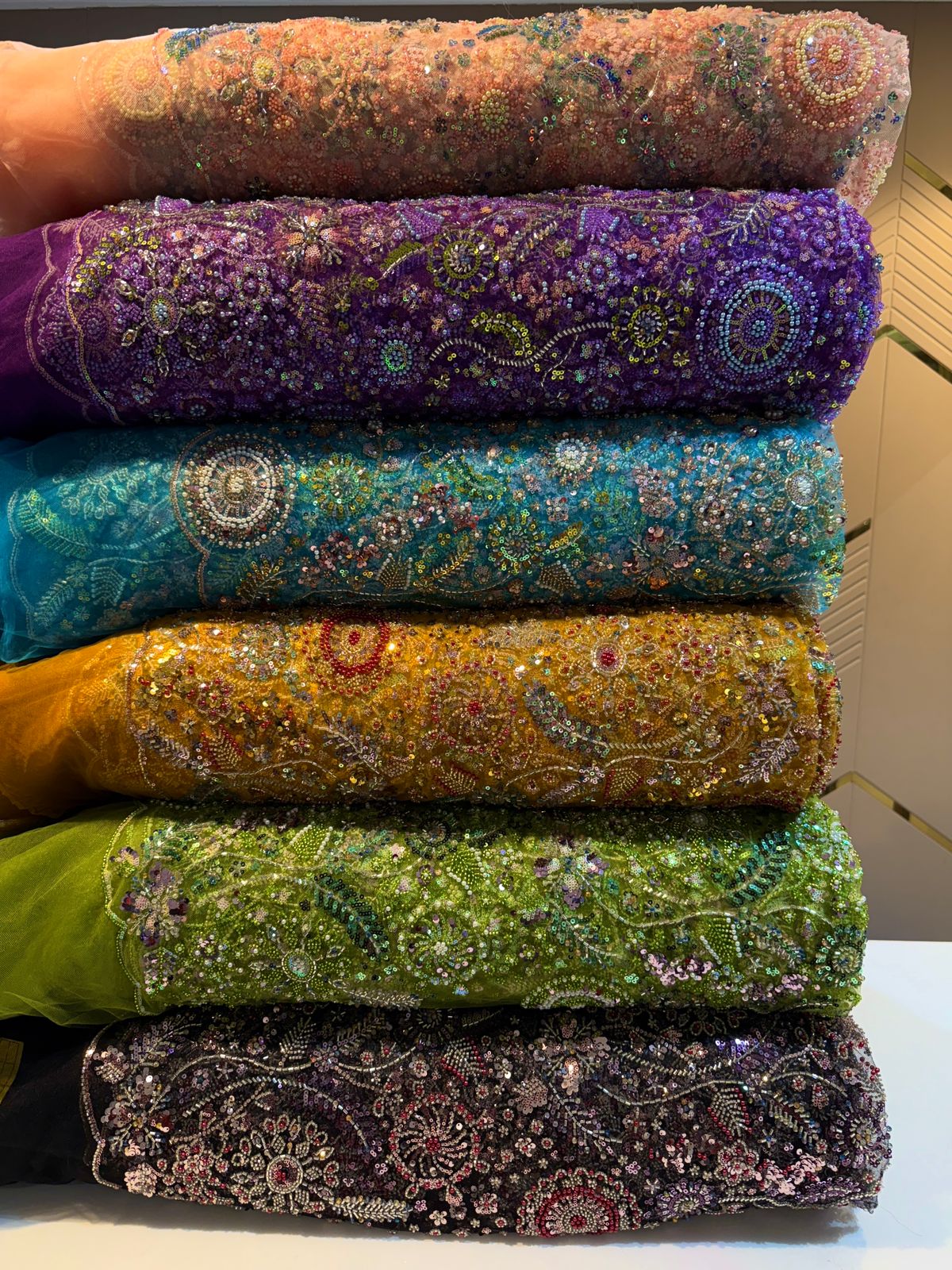 Luxury Haseena Pearl and Cutdana Handwork Net Embroidery 54 inch width