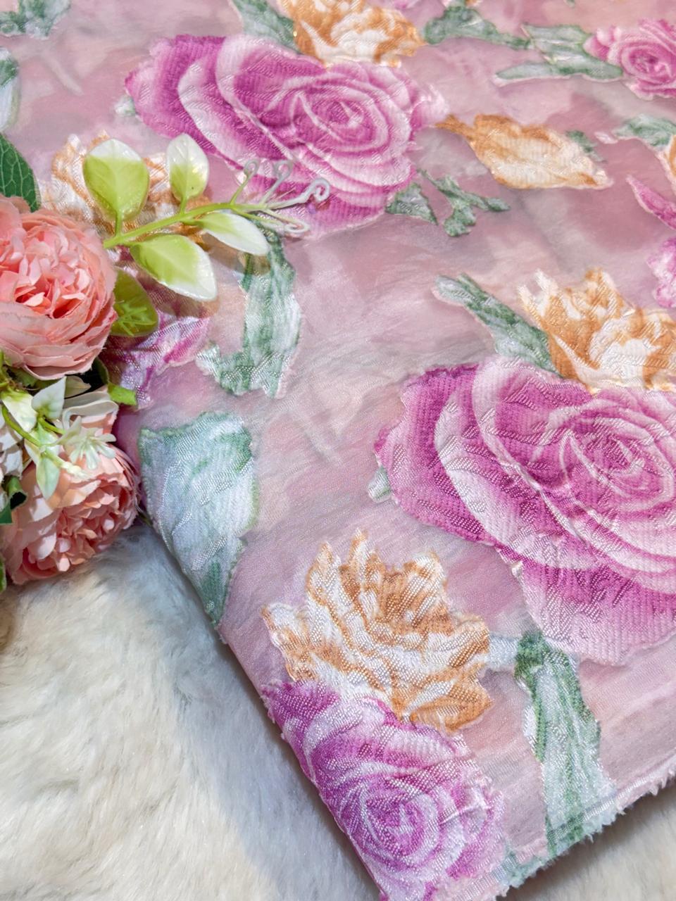 Rose Imported Organza Jacquard  54 Inch  width