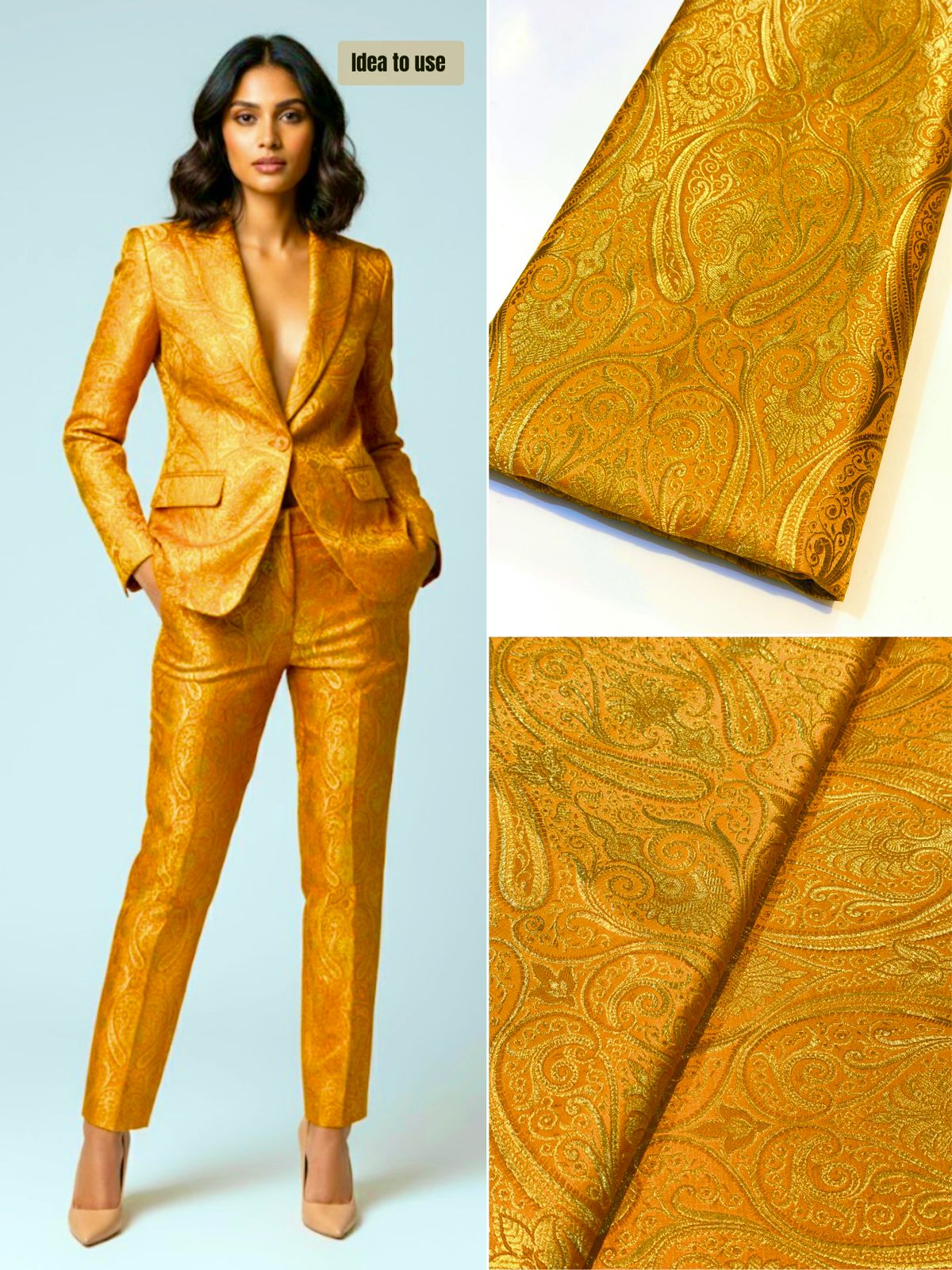 Mustard Banarsi Brocades Talwar Pattern 44 inch width