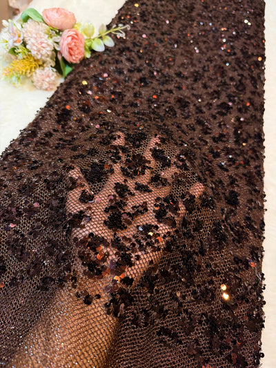 Brown Important Net Embroidery with Sequins Work 54 inch width