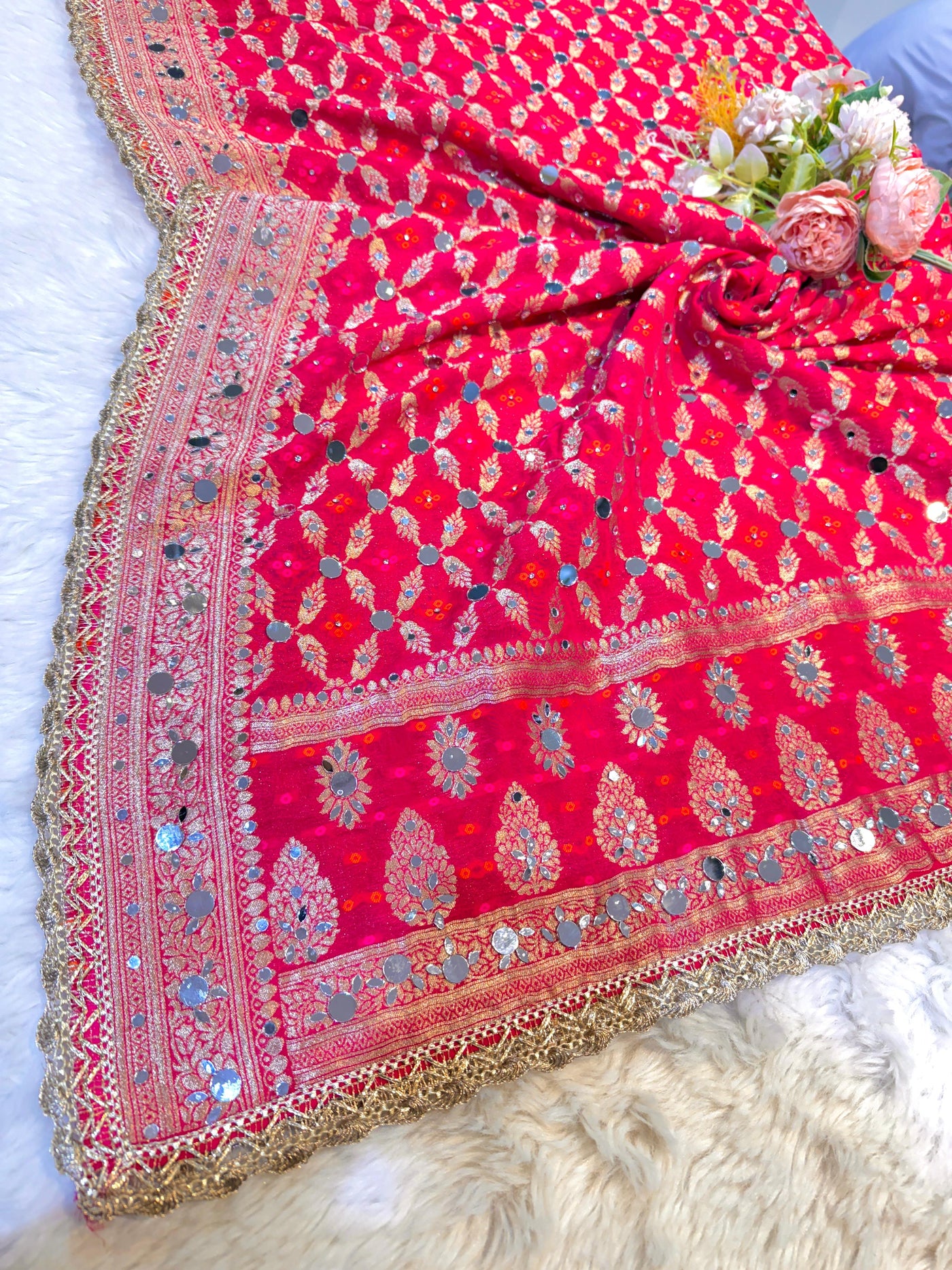 Sheeshmahal  Magenta Pure Georgette Handwork Dupatta 2.35 meter length