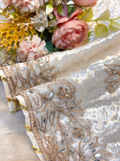 Taj Pure Velvet Real Mirror Handwork Dupatta With Scalloped Borders Four side 2.40 meter Length