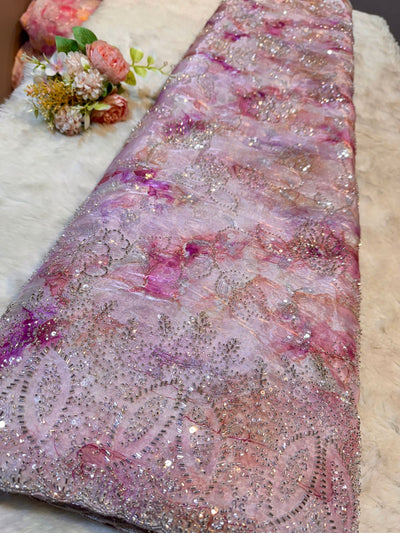 Jimmy choo Pink Tissue Handwork Embroidery 54 inch Width