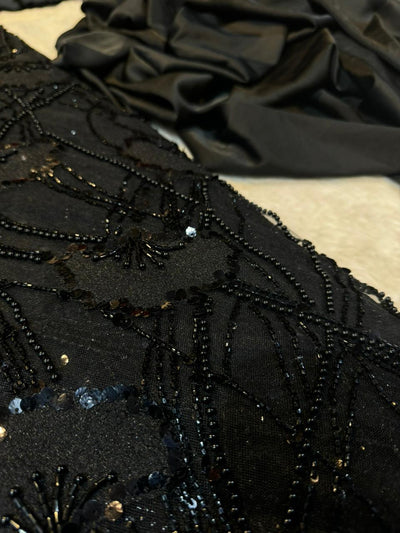 Black Handwork Net Embroidery With Appliqué And Sequins