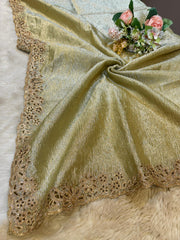 Heeramandi Pure Crush Tissue Dupatta With Cutwork Four side 2.50 Meter length