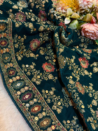Rama Green Velvet Limited Edition Dupatta With Embroidery 2.40 meter length