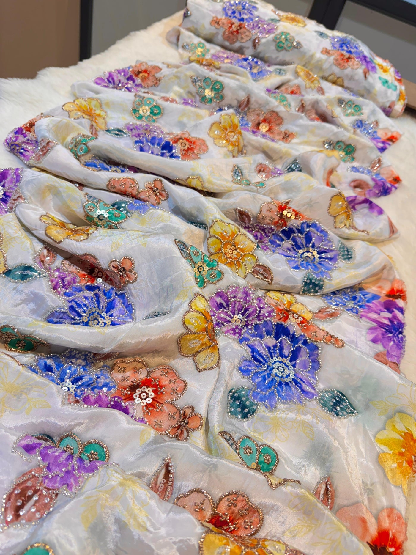Anaya Pure Crape Handwork Embroidery With Floral Prints 44 Inch Width