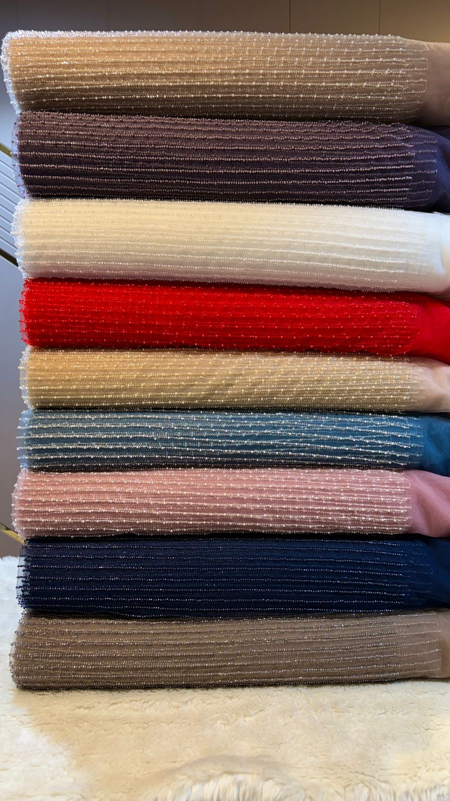 Net Stripe Handwork Nets with Cutdana and Pearl work 54 inch width