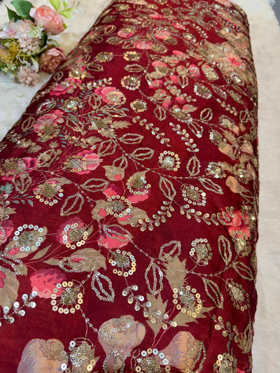 Ifra Satin Georgette Floral with Sequins Embroidery 44 inch width