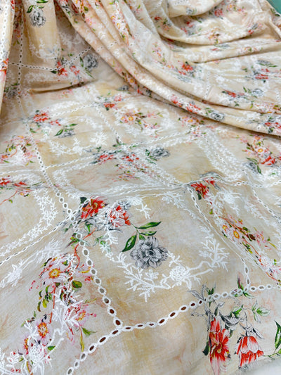 Pure Cotten floral Hakoba Embroidery 50 Inch width