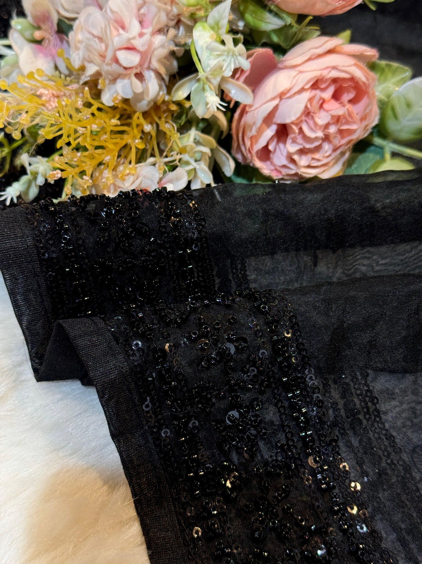 Black Organza Handwork Dupatta With 4 Side Borders 2.50 Meter Length