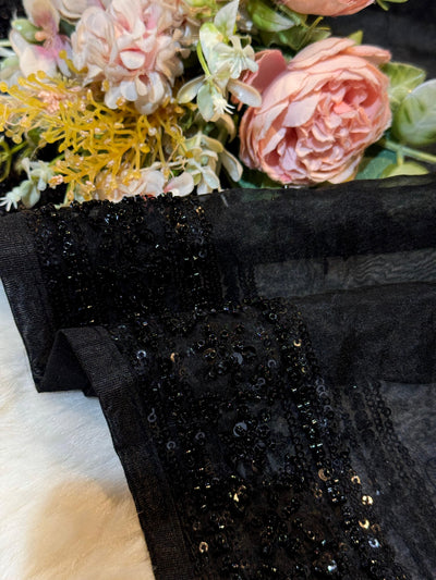 Black Organza Handwork Dupatta With 4 Side Borders 2.50 Meter Length