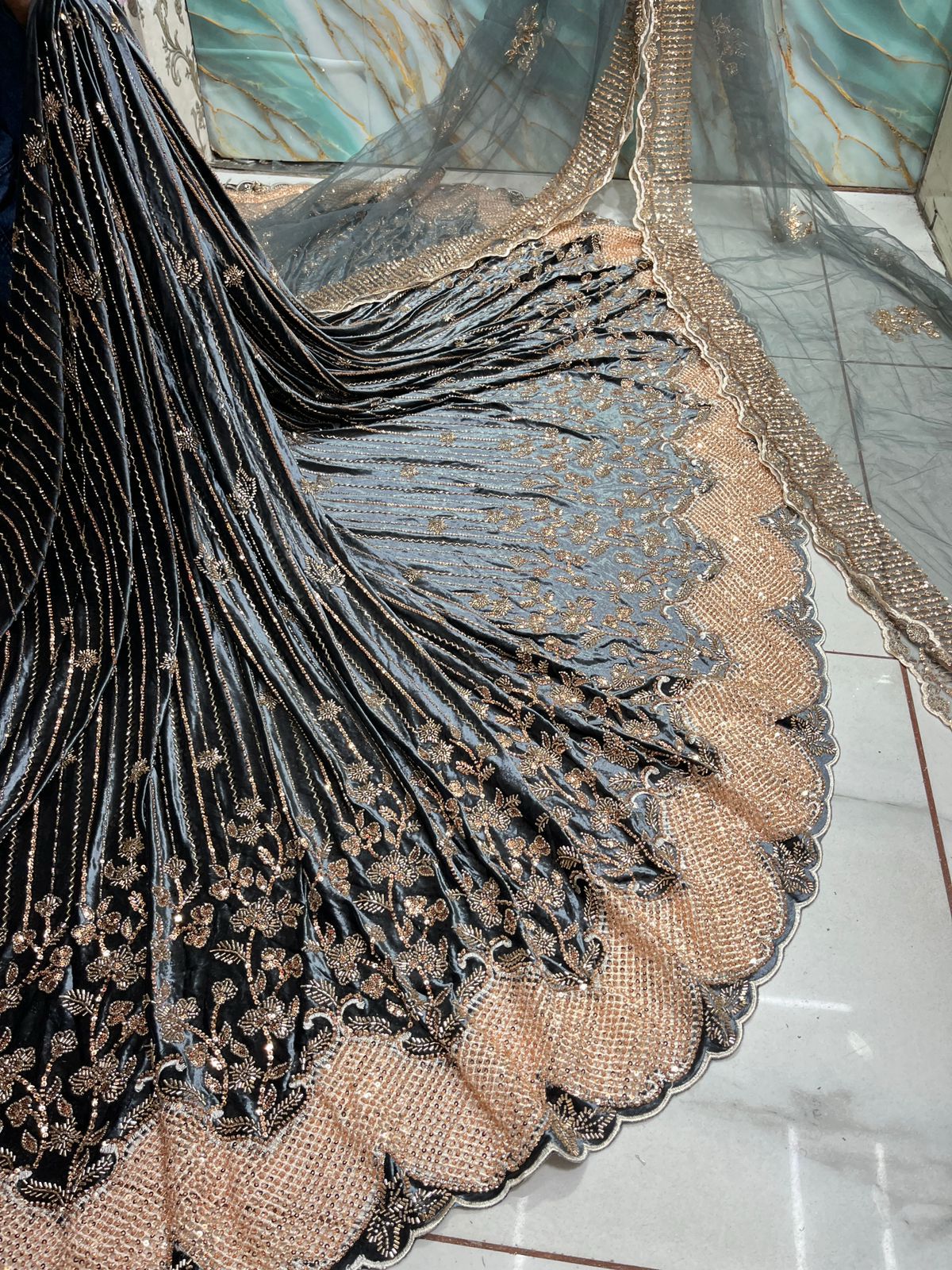 (Mix and Match ) Pure Velvet Handwork Embroidery 54 inch width / Net Dupatta With Two side Borders  37 inch width