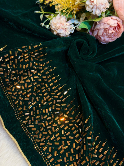 Bottle Green Velvet stoles With Stone Work 2.10 meter length 37 inch width