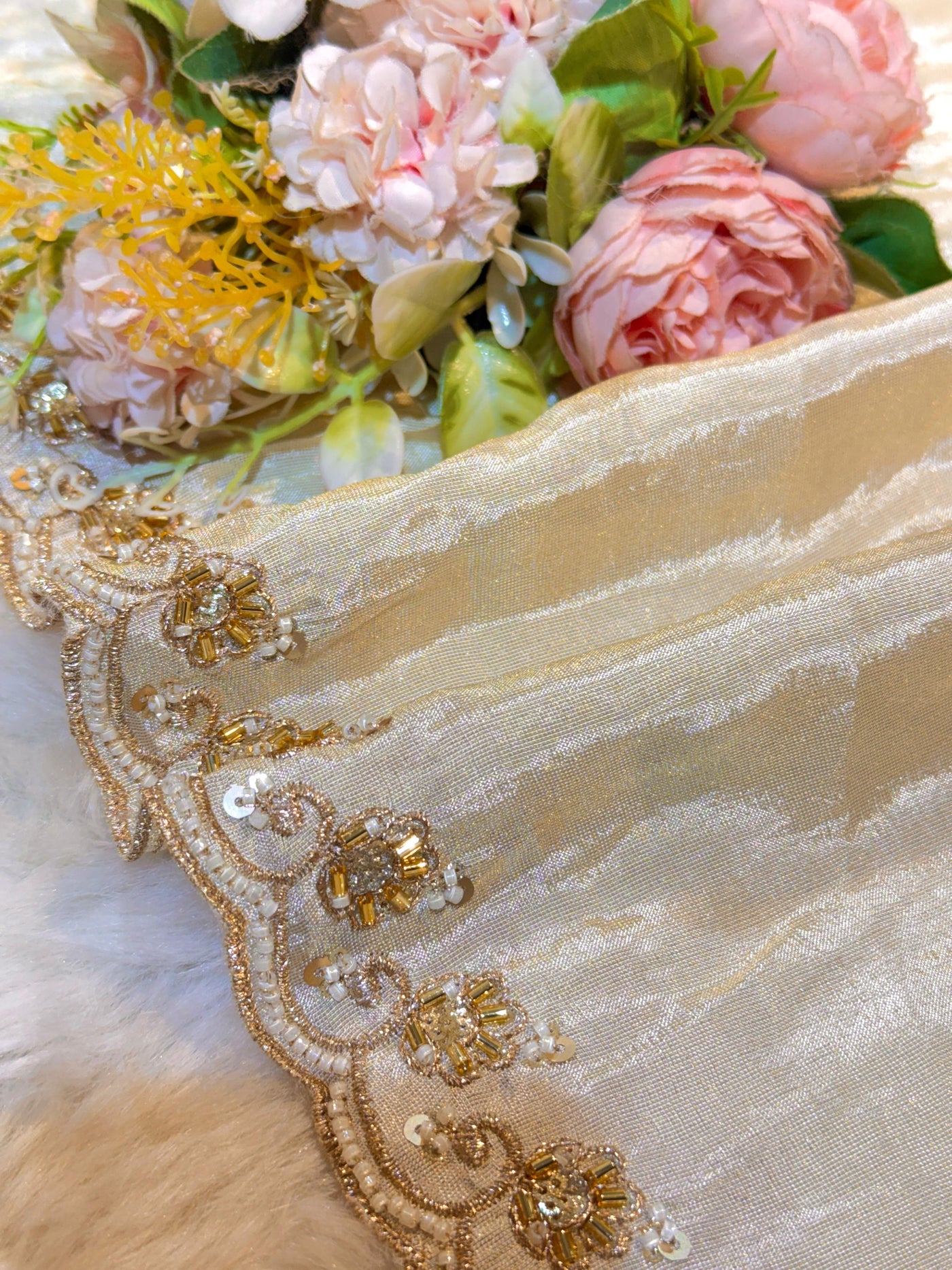 Mehz Zari Tissue Handwork Dyeable Dupatta (2.40 meter length)