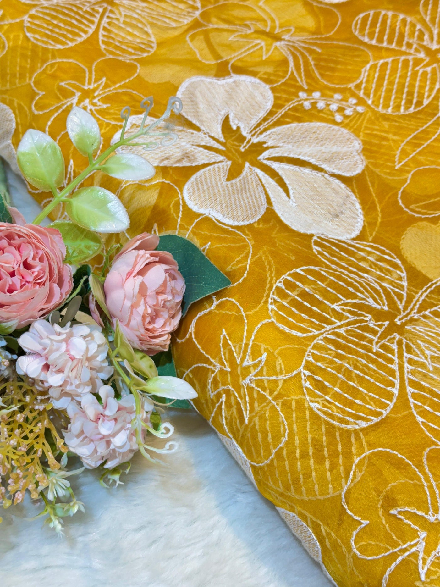 Aina Floral Organza Chikankari Embroidery 44 Inch Width