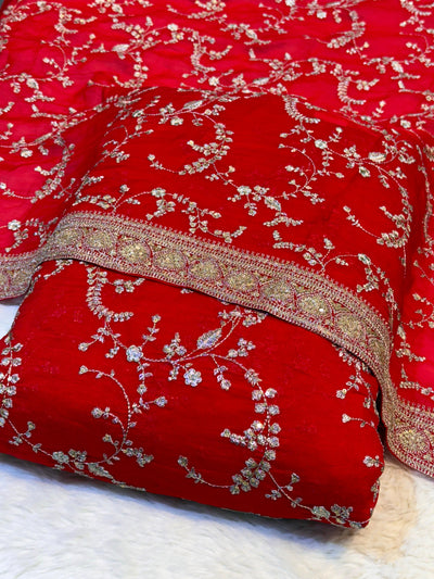 Red Sabhya Pure Organza Suit Set (2.50 Meter Shirt and One Organza Dupatta and 2.50 Meter Crape Bottom )
