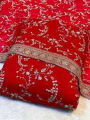 Red Sabhya Pure Organza Suit Set (2.50 Meter Shirt and One Organza Dupatta and 2.50 Meter Crape Bottom )