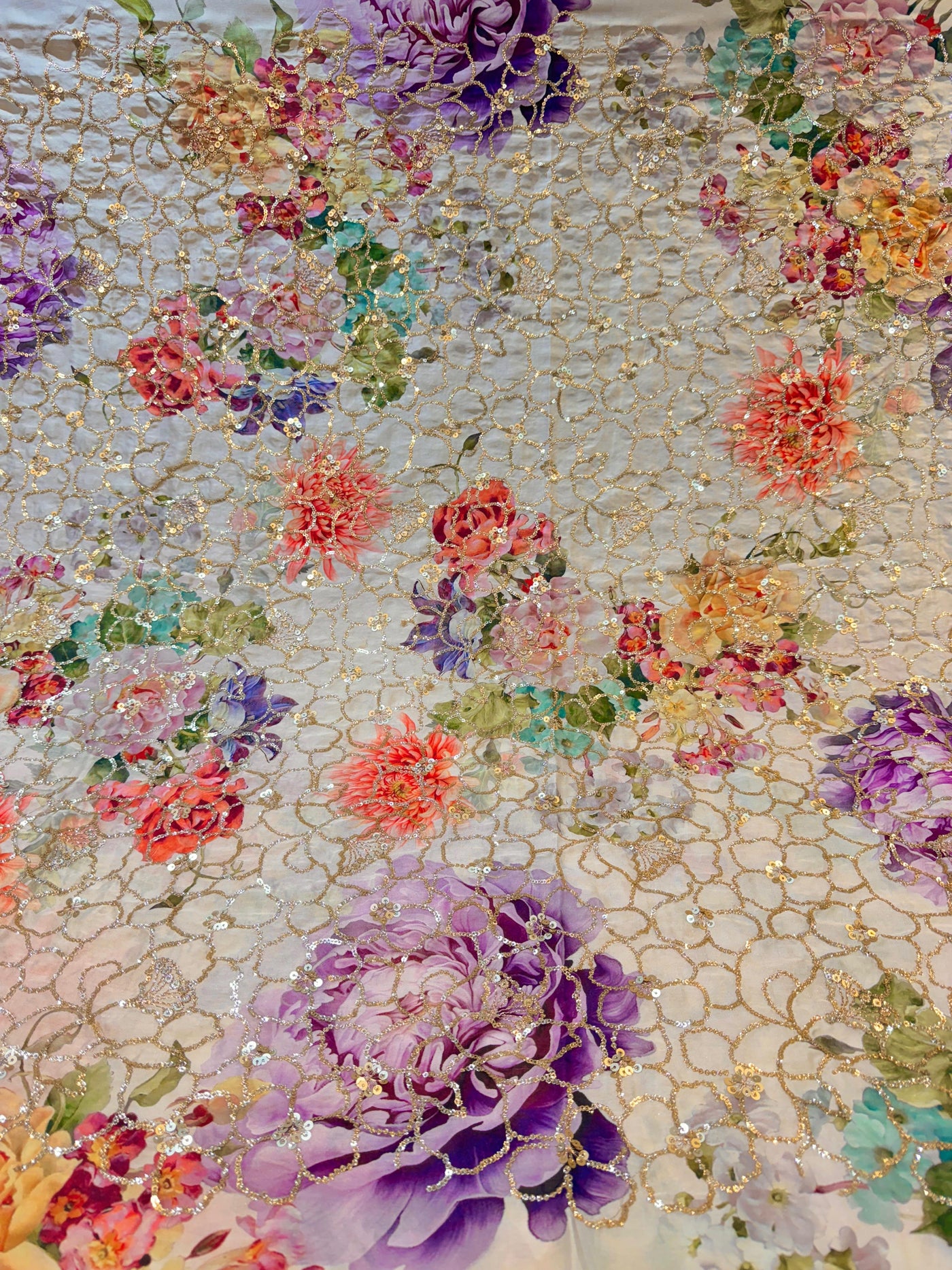 Ifra Satin Georgette Floral with Sequins Embroidery 44 inch width
