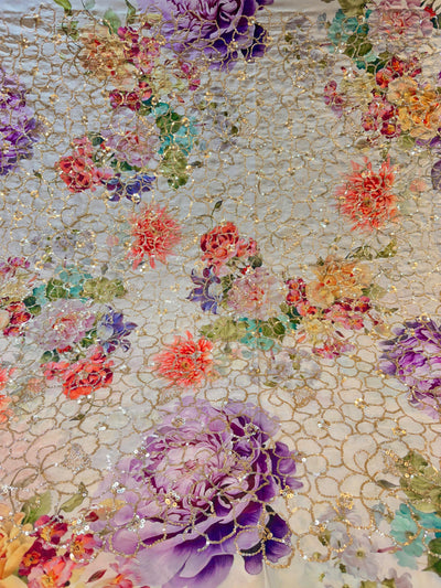 Ifra Satin Georgette Floral with Sequins Embroidery 44 inch width