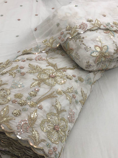Pure Vicsose Georgette Combination Embroidery Dyeable Shirt / Bottom / Dupatta Per meter wise